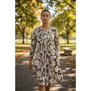 Sundance Floral Print Pleated V-Neck Tunic Dress Women's Size Medium‎